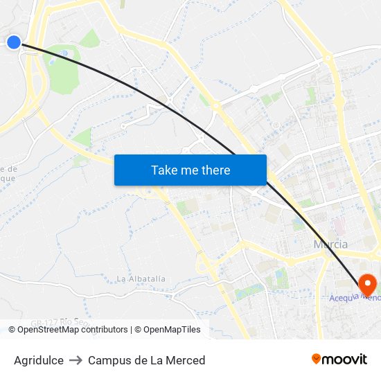 Agridulce to Campus de La Merced map