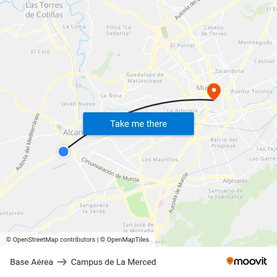 Base Aérea to Campus de La Merced map