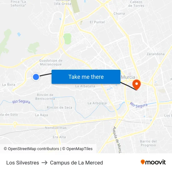 Los Silvestres to Campus de La Merced map