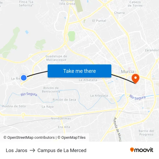 Los Jaros to Campus de La Merced map
