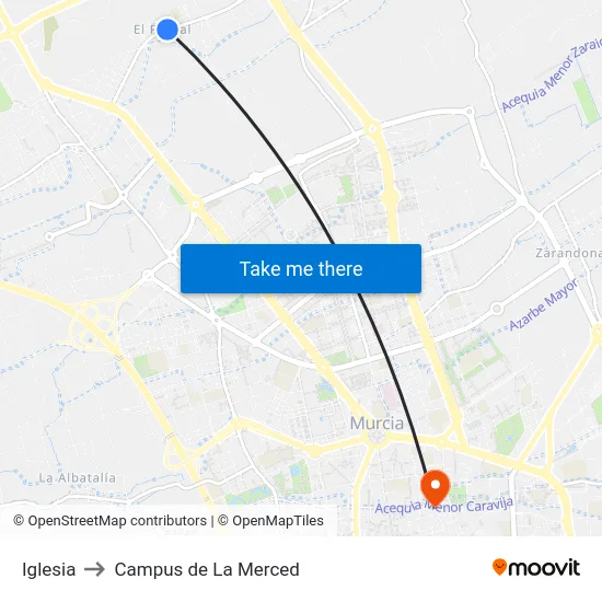 Iglesia to Campus de La Merced map