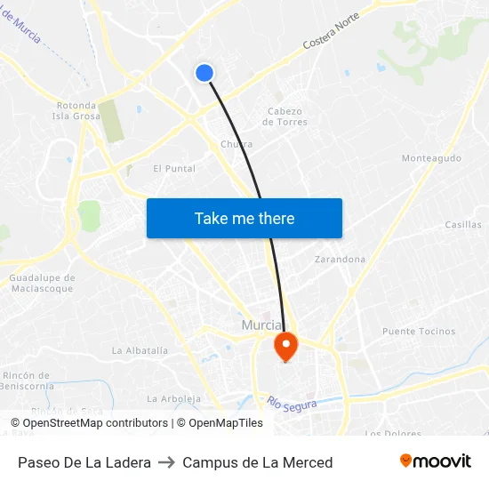Paseo De La Ladera to Campus de La Merced map