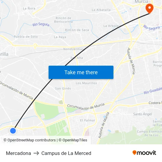 Mercadona to Campus de La Merced map