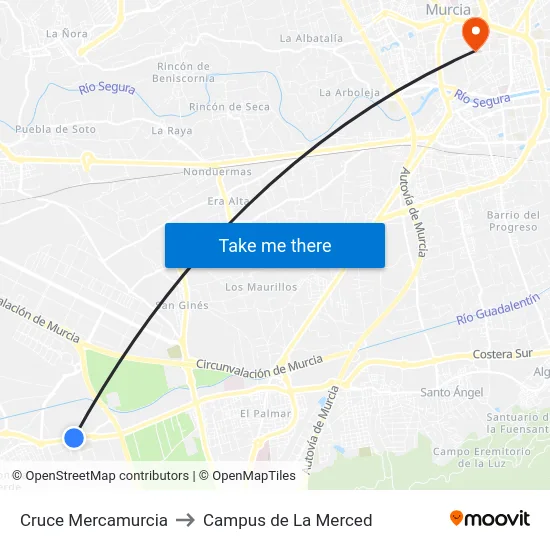 Cruce Mercamurcia to Campus de La Merced map