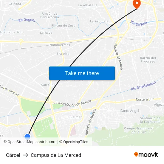 Cárcel to Campus de La Merced map