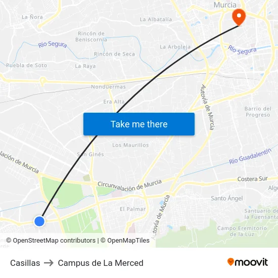 Casillas to Campus de La Merced map
