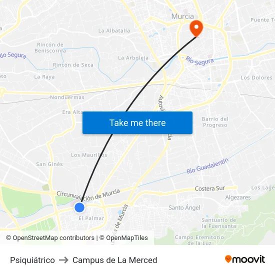 Psiquiátrico to Campus de La Merced map