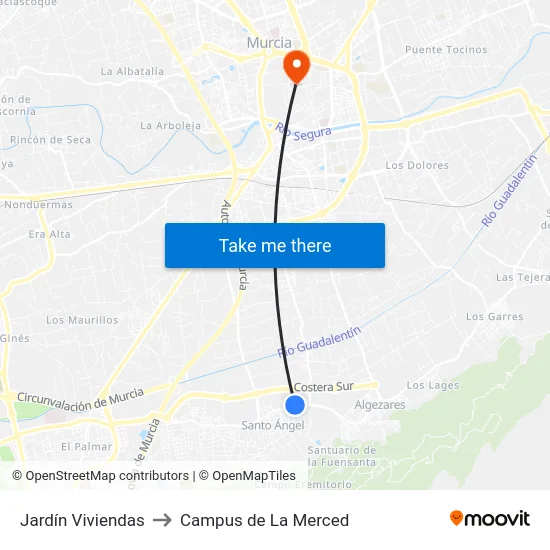 Jardín Viviendas to Campus de La Merced map