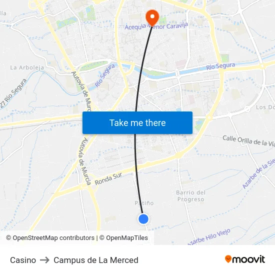 Casino to Campus de La Merced map