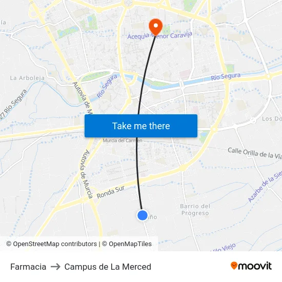 Farmacia to Campus de La Merced map