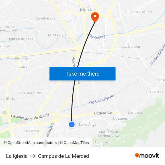 La Iglesia to Campus de La Merced map