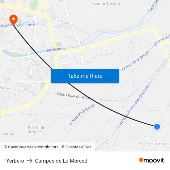 Yerbero to Campus de La Merced map