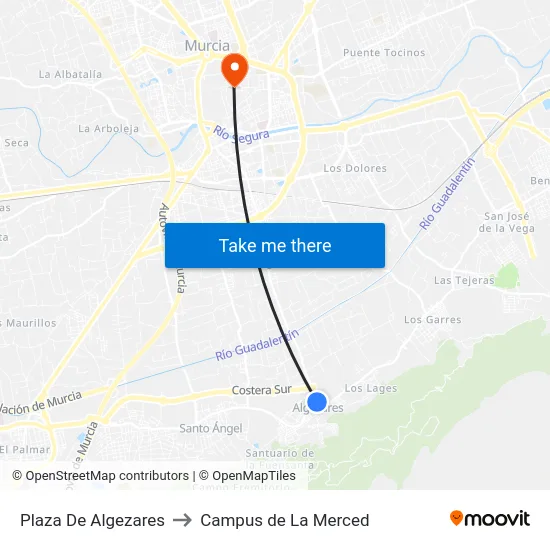 Plaza De Algezares to Campus de La Merced map