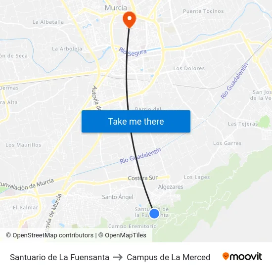 Santuario de La Fuensanta to Campus de La Merced map