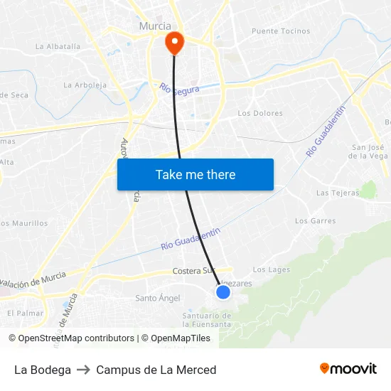 La Bodega to Campus de La Merced map