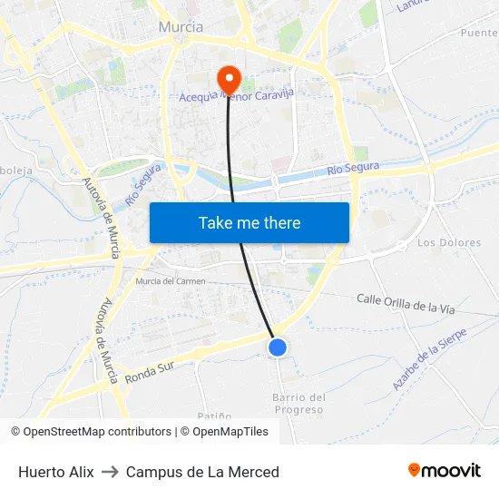 Huerto Alix to Campus de La Merced map