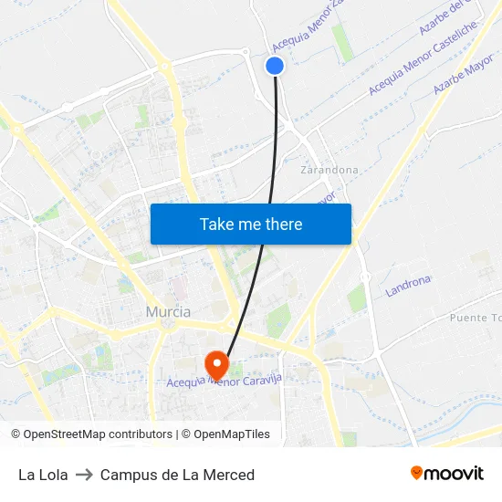 La Lola to Campus de La Merced map