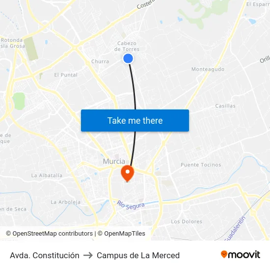 Avda. Constitución to Campus de La Merced map