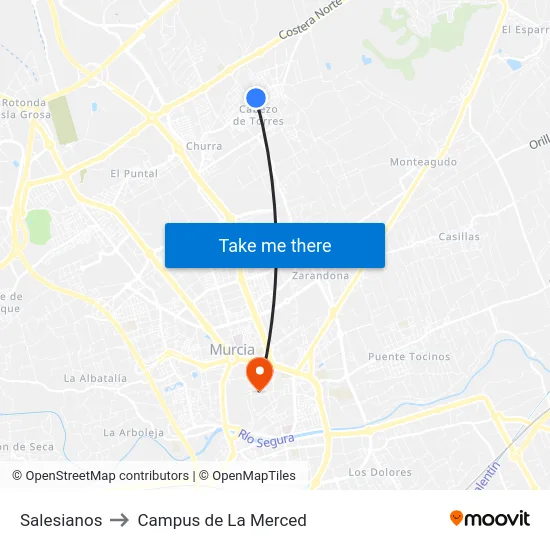 Salesianos to Campus de La Merced map