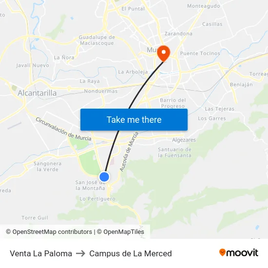 Venta La Paloma to Campus de La Merced map