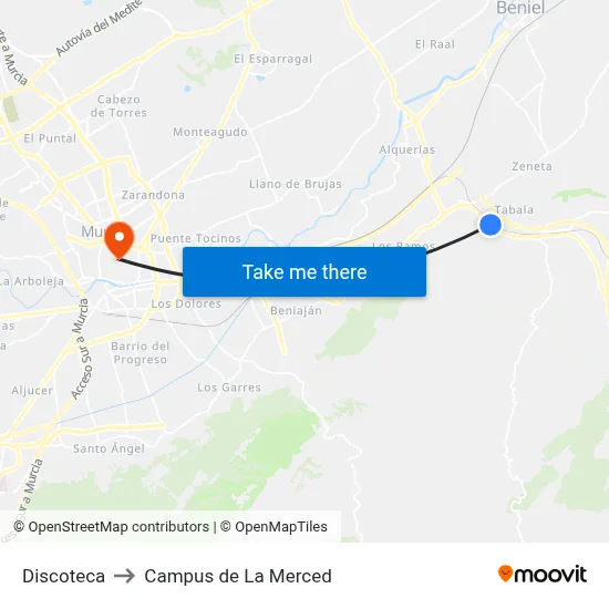 Discoteca to Campus de La Merced map