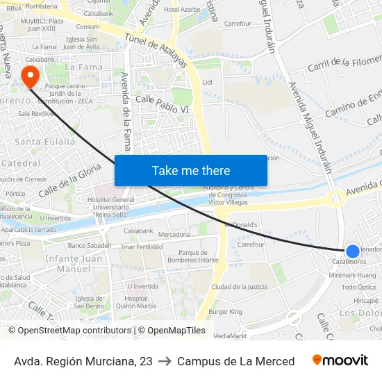 Avda. Región Murciana, 23 to Campus de La Merced map