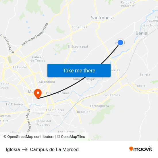 Iglesia to Campus de La Merced map