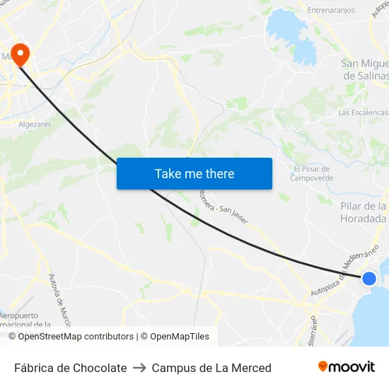 Fábrica de Chocolate to Campus de La Merced map