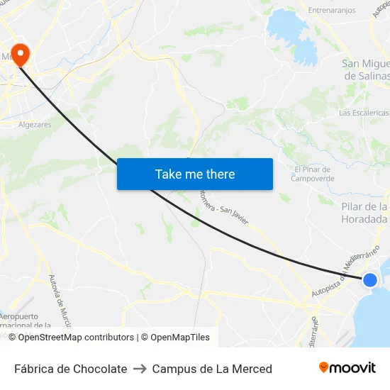 Fábrica de Chocolate to Campus de La Merced map