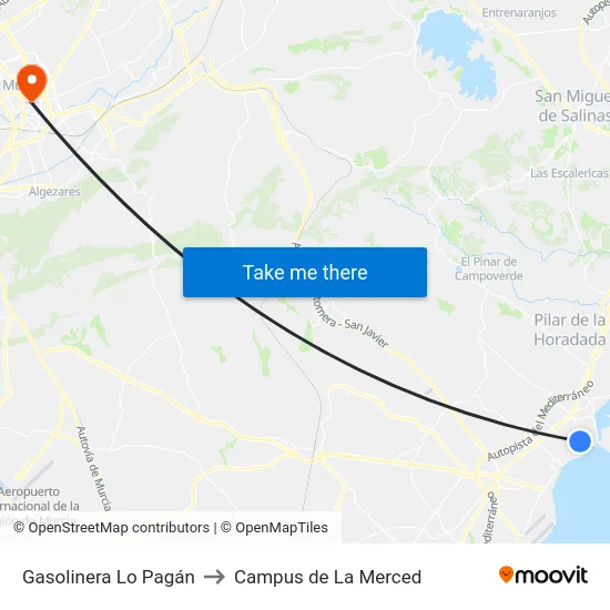 Gasolinera Lo Pagán to Campus de La Merced map