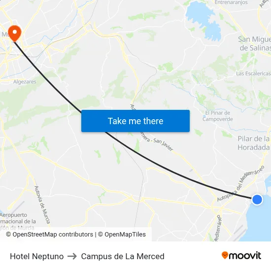 Hotel Neptuno to Campus de La Merced map