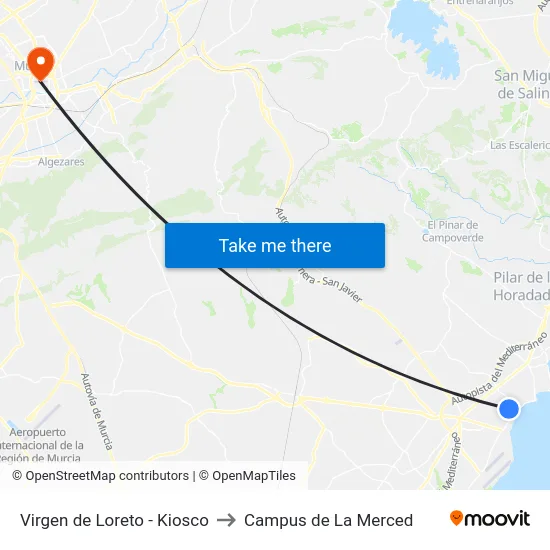 Virgen de Loreto - Kiosco to Campus de La Merced map