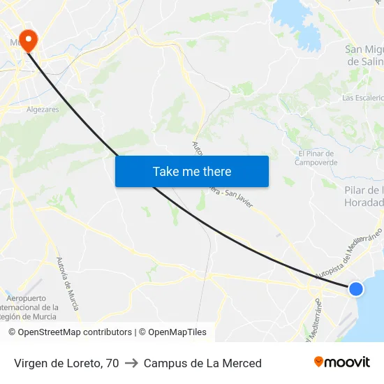 Virgen de Loreto, 70 to Campus de La Merced map