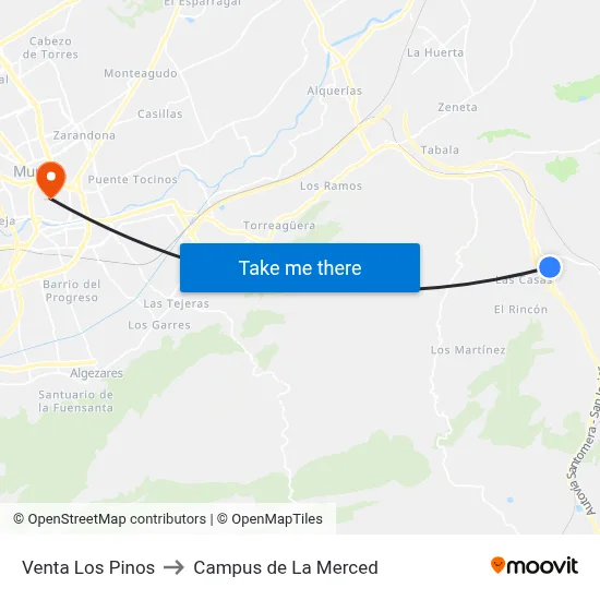 Venta Los Pinos to Campus de La Merced map