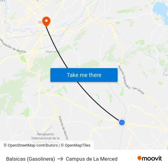 Balsicas (Gasolinera) to Campus de La Merced map