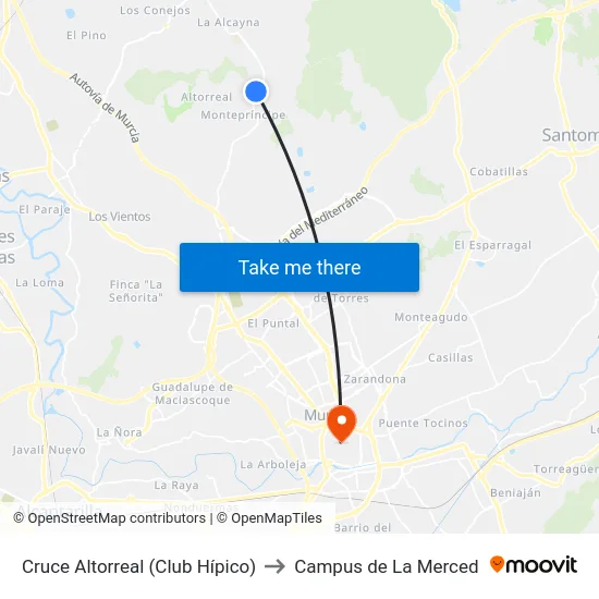 Cruce Altorreal (Club Hípico) to Campus de La Merced map