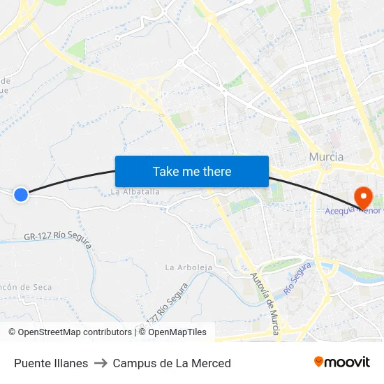 Puente Illanes to Campus de La Merced map