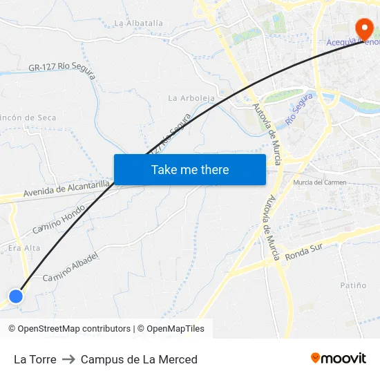La Torre to Campus de La Merced map