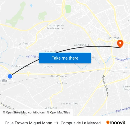 Calle Trovero Miguel Marín to Campus de La Merced map