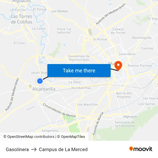 Gasolinera to Campus de La Merced map
