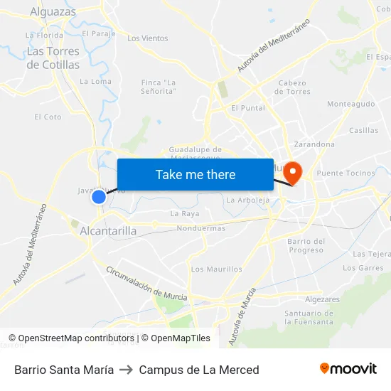 Barrio Santa María to Campus de La Merced map