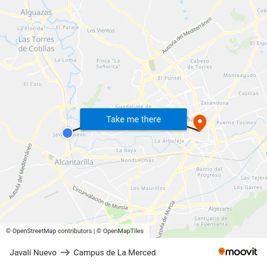 Javalí Nuevo to Campus de La Merced map