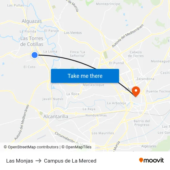 Las Monjas to Campus de La Merced map