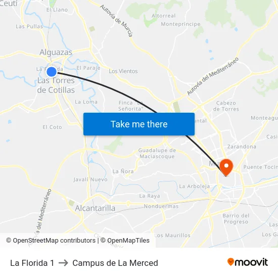 La Florida 1 to Campus de La Merced map