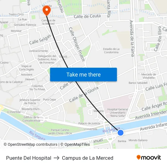 Puente Del Hospital to Campus de La Merced map