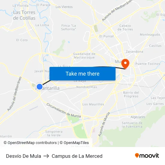 Desvío De Mula to Campus de La Merced map