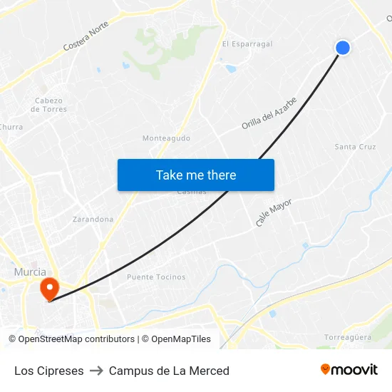 Los Cipreses to Campus de La Merced map
