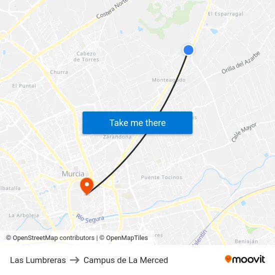 Las Lumbreras to Campus de La Merced map