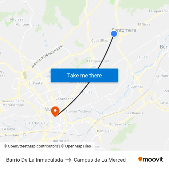 Barrio De La Inmaculada to Campus de La Merced map