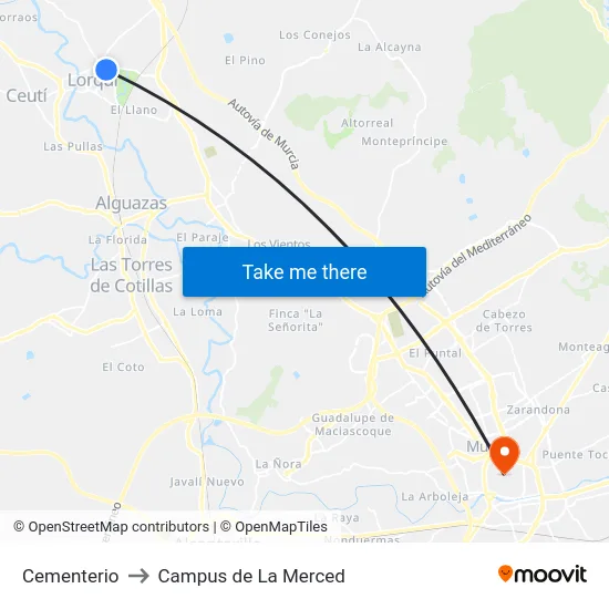 Cementerio to Campus de La Merced map